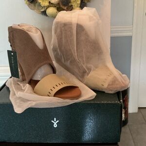EMU Australia Perforated Ankle Wedge Mule in Tan and Beige